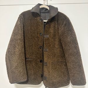 Zara Cozy Brown Teddy Jacket with Boxy Shape and Dark Collar